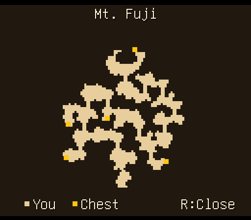 Area map of Mt. Fuji showing paths and treasure chests