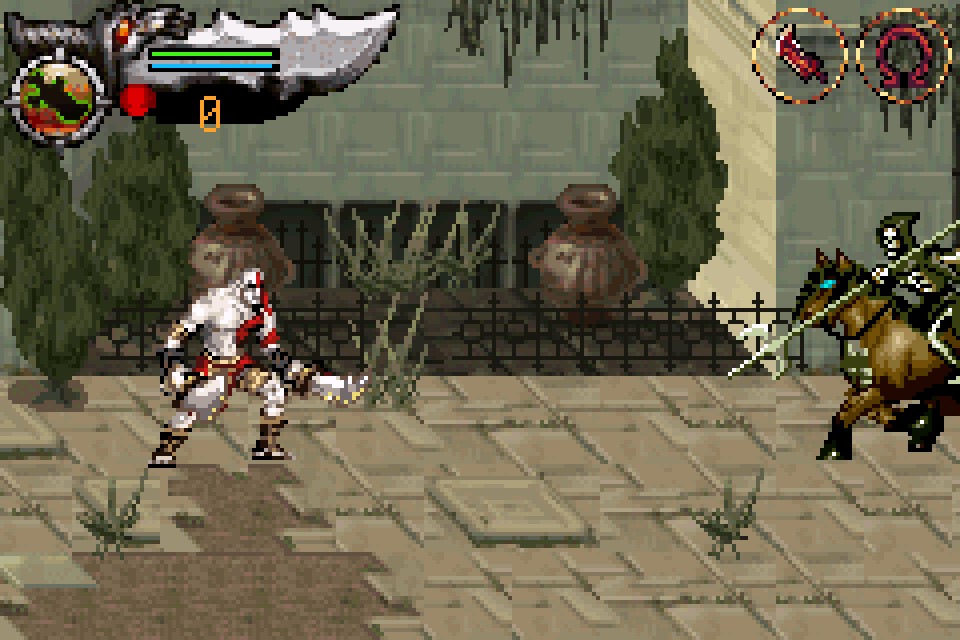 Kratos in the Dead Rider story stage of the GBA port