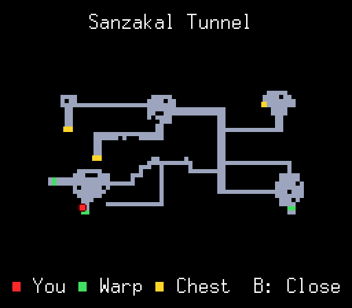 Granhistoria: Genshi Sekaiki English Patch (SNES) – Full Translation v1.6 7 New dungeon map screen of the Sanzakal Tunnel with exits and chests