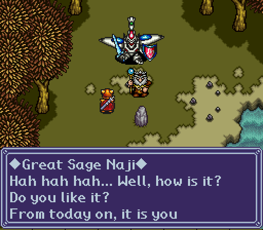Haou Taikei Ryuu Knight: Lord of Paladin English Patch (SNES) v1.0 3 The Great Sage Naji gives Adeu the Ryu Knight Zephyr, in English
