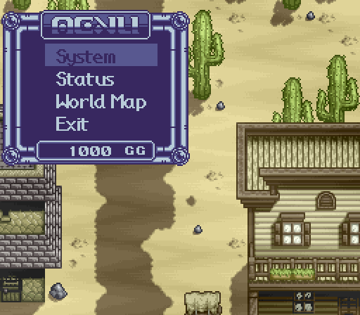 Haou Taikei Ryuu Knight: Lord of Paladin English Patch (SNES) v1.0 7 English main menu with System, Status, World Map and Exit