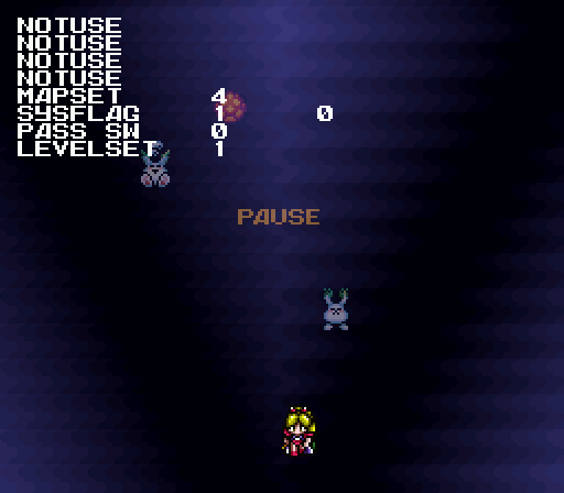 Rejoice hidden debug menu: NOTUSE, MAPSET, SYSFLAG, PASS SW, LEVELSET