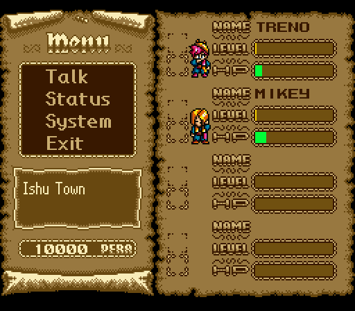 Rejoice: Aretha Oukoku no Kanata English Patch (SNES) – Full Translation v1.3 4 Rejoice field menu in English: Talk, Status, System, Exit