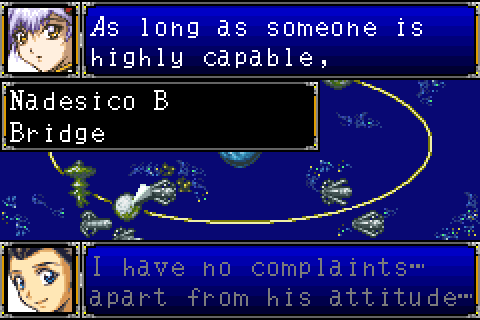 Super Robot Taisen R English Patch (GBA) – Full Translation v1.2.1 3 Story scene on the Nadesico B bridge with English dialogue boxes