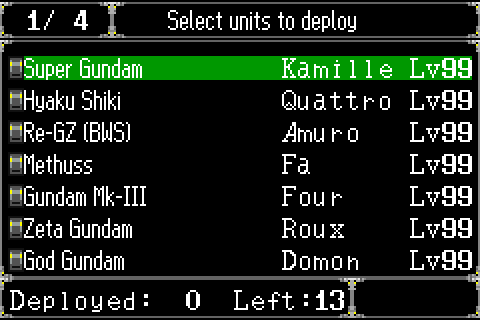 Super Robot Taisen R English Patch (GBA) – Full Translation v1.2.1 9 Sortie list with pilot names and levels