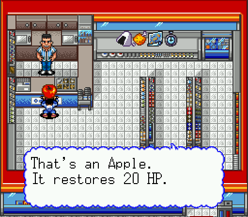 Kenyuu Densetsu Yaiba English Patch (SNES) – Full Translation v1.0 6 Convenience store: "That's an Apple. It restores 20 HP."