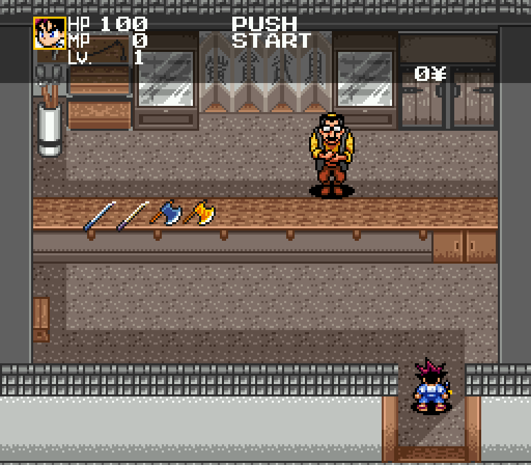 Kenyuu Densetsu Yaiba Orbs & Items 2 A weapon shop in Kenyuu Densetsu Yaiba