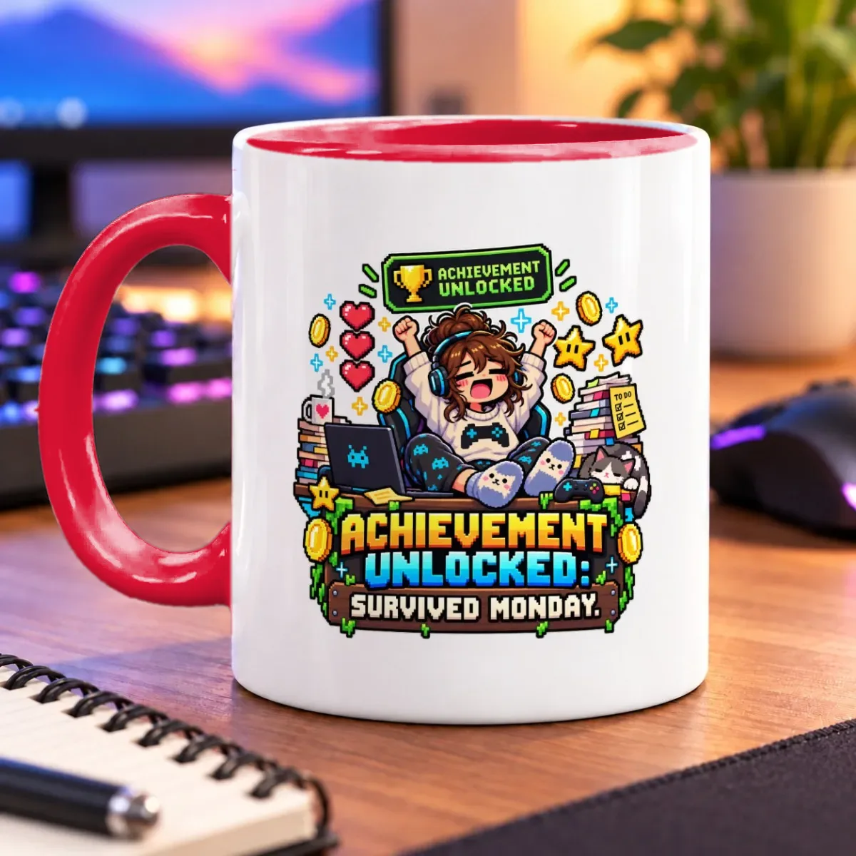 Achievement Unlocked: Survived Monday – 11oz Mug – accent mug