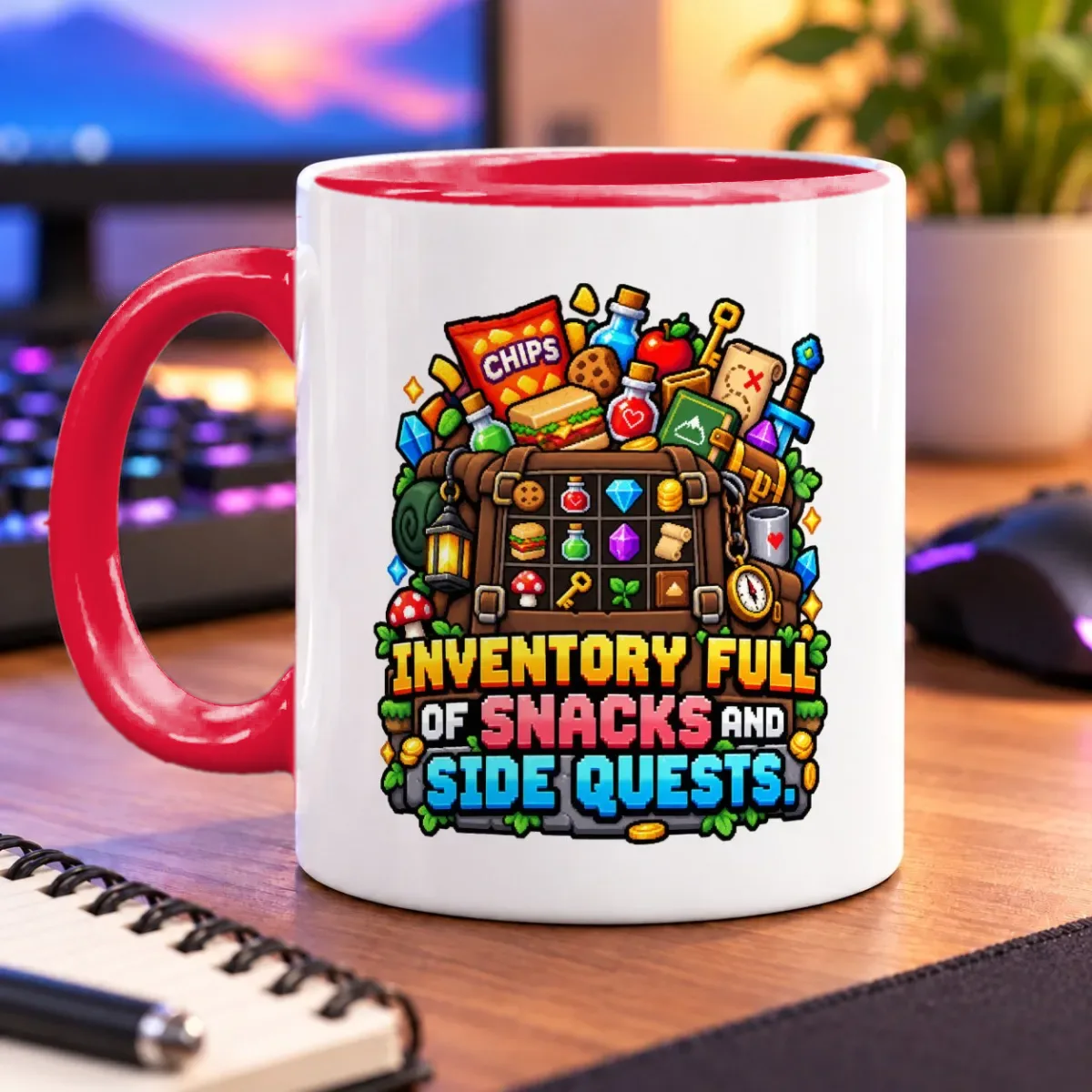 Inventory Full of Snacks and Side Quests – 11oz Mug – accent mug
