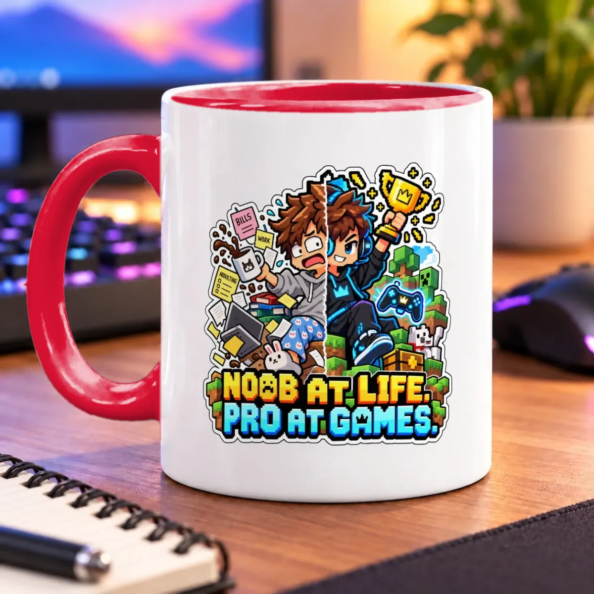 Noob at Life, Pro at Games – 11oz Mug – accent mug