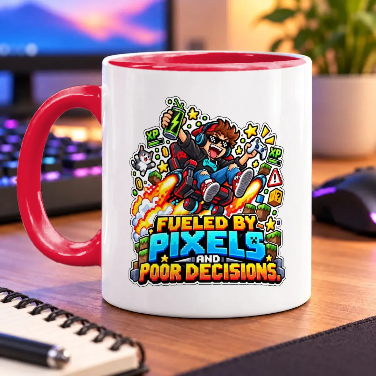Fueled by Pixels and Poor Decisions – 11oz Mug – accent mug