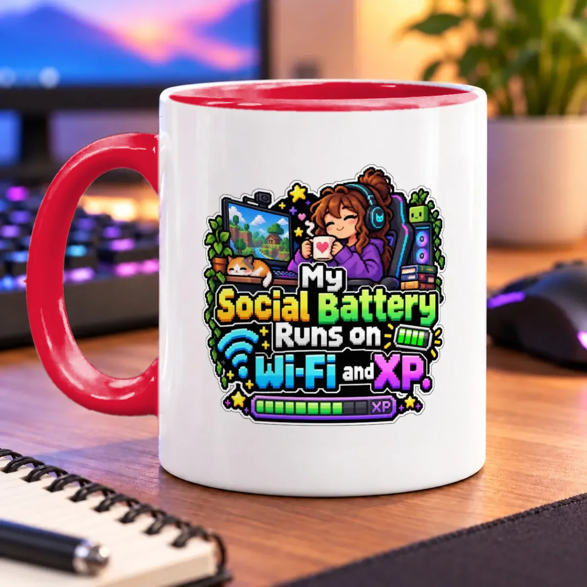 My Social Battery Runs on Wi-Fi and XP – 11oz Mug – accent mug