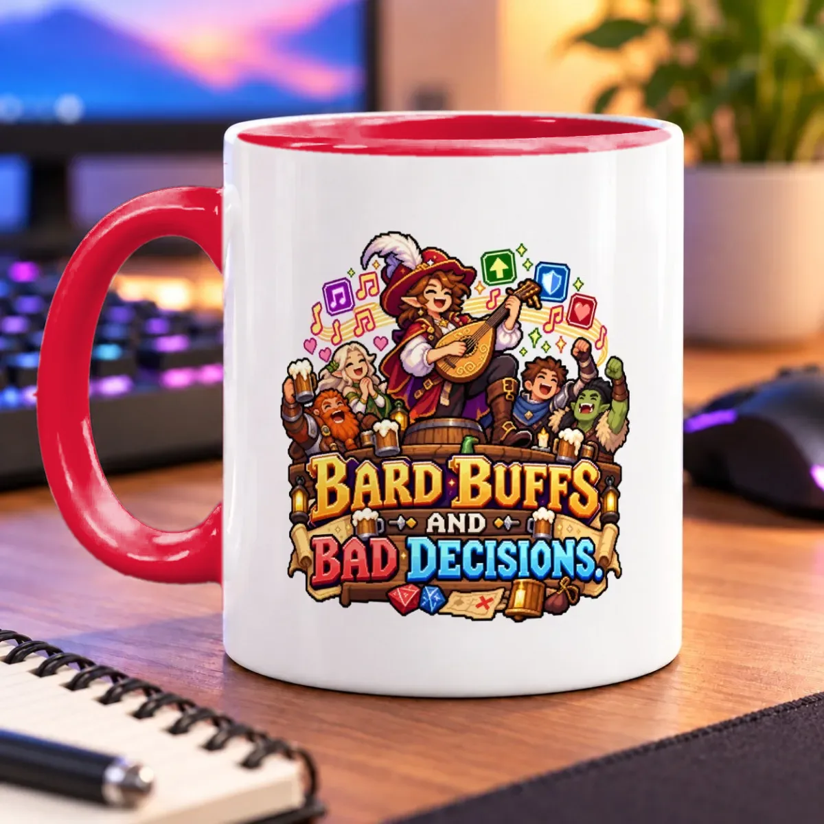 Bard Buffs and Bad Decisions – 11oz Mug – accent mug