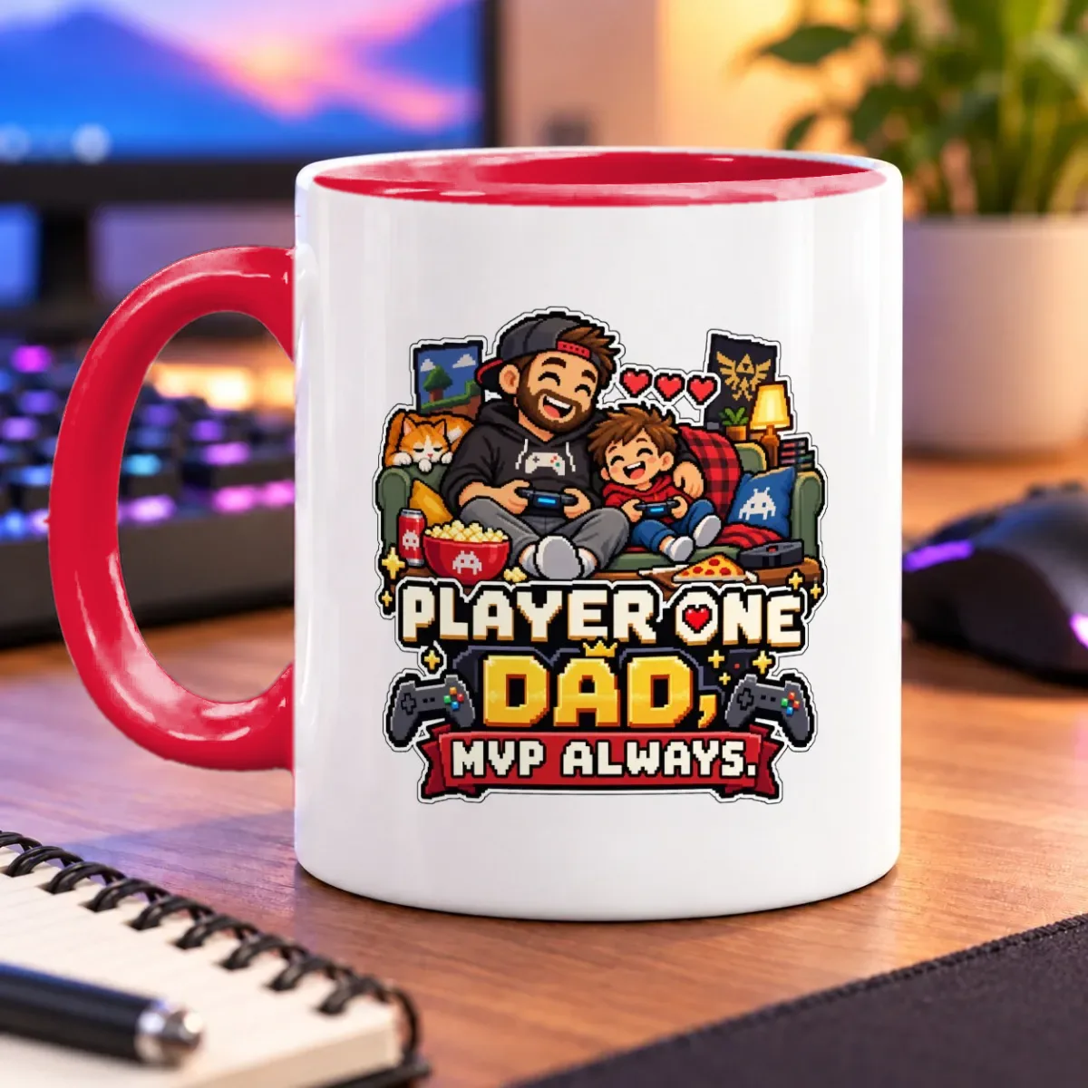 Player One Dad, MVP Always – 11oz Mug – accent mug