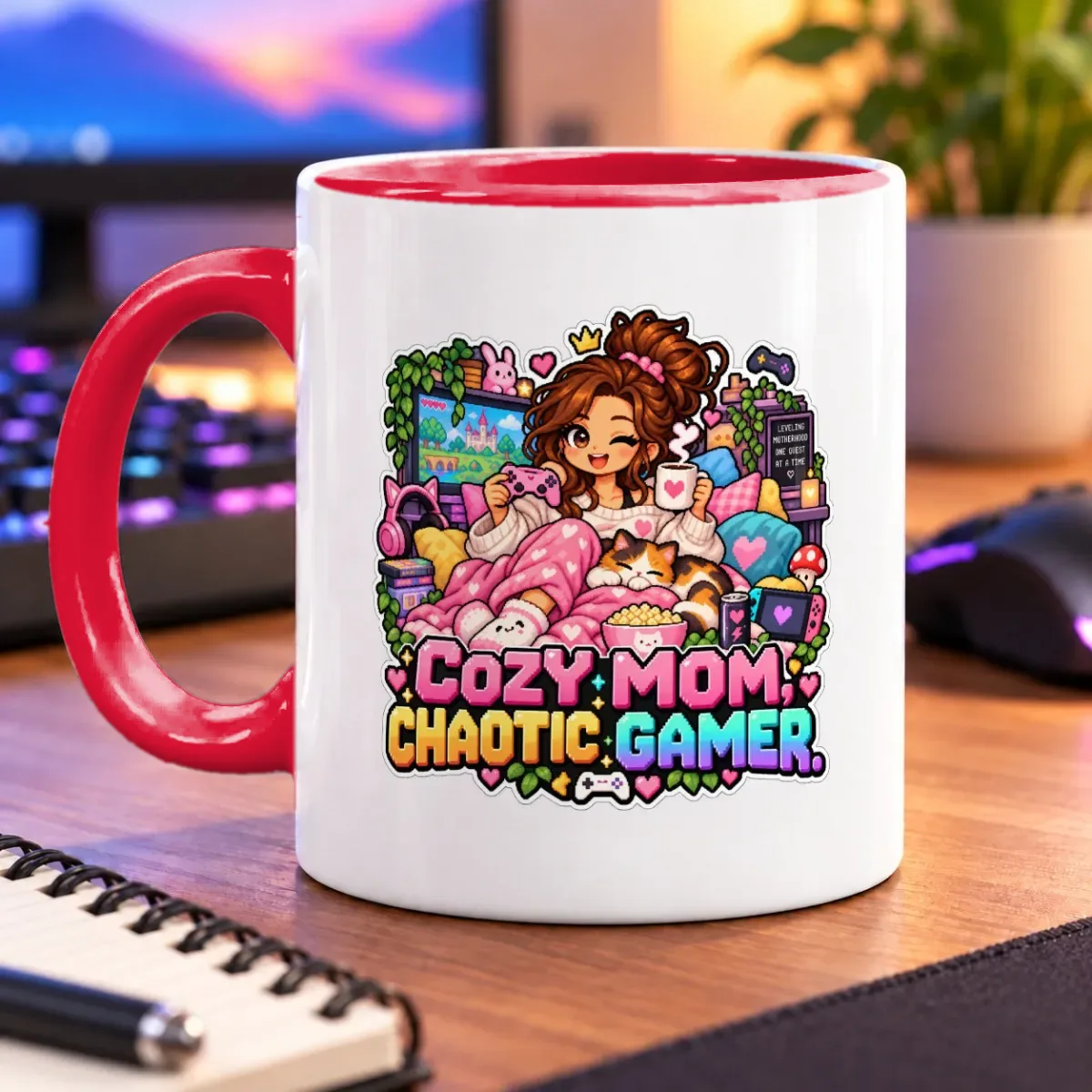 Cozy Mom, Chaotic Gamer – 11oz Mug – accent mug