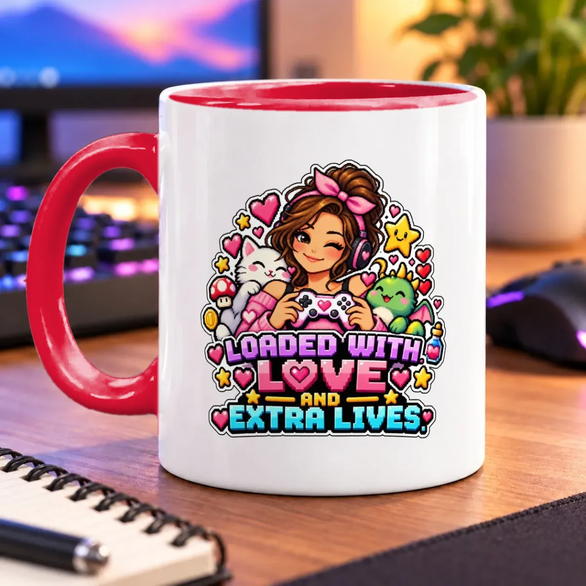 Loaded With Love and Extra Lives – 11oz Mug – accent mug