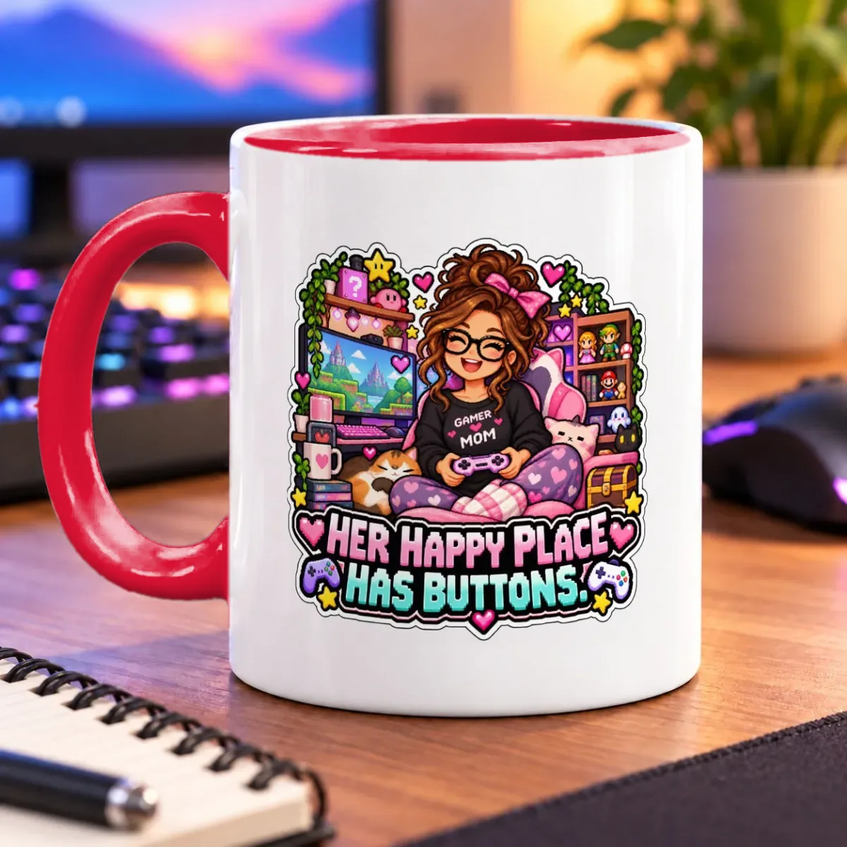 Her Happy Place Has Buttons – 11oz Mug – accent mug
