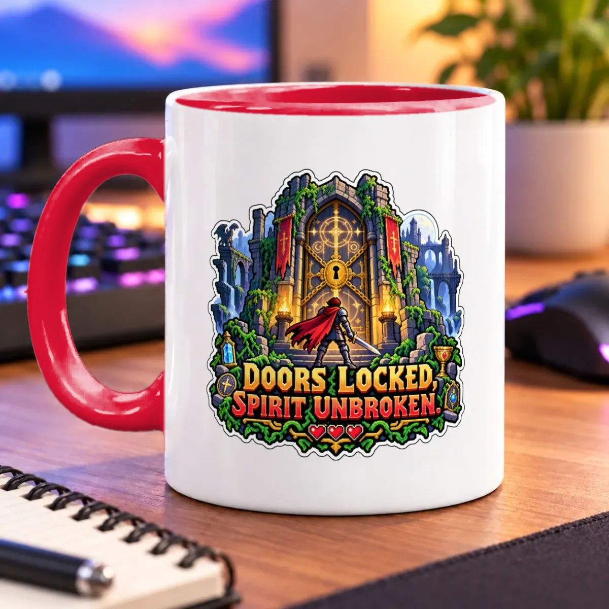 Doors Locked, Spirit Unbroken – 11oz Mug – accent mug